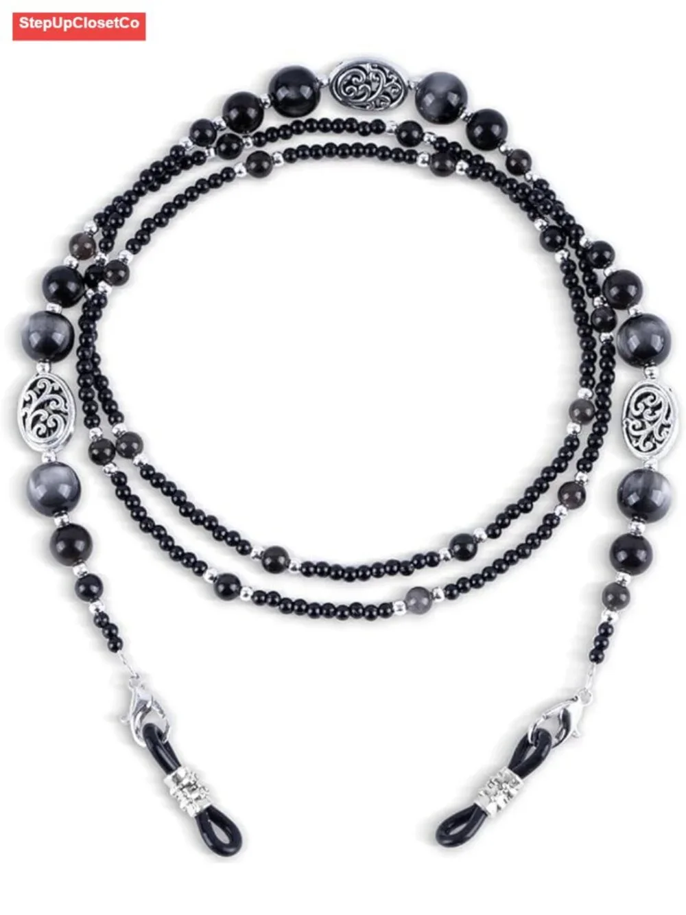 Beaded Eyeglass Chain for Women - Obsidian & Acrylic Glasses Holder Necklace